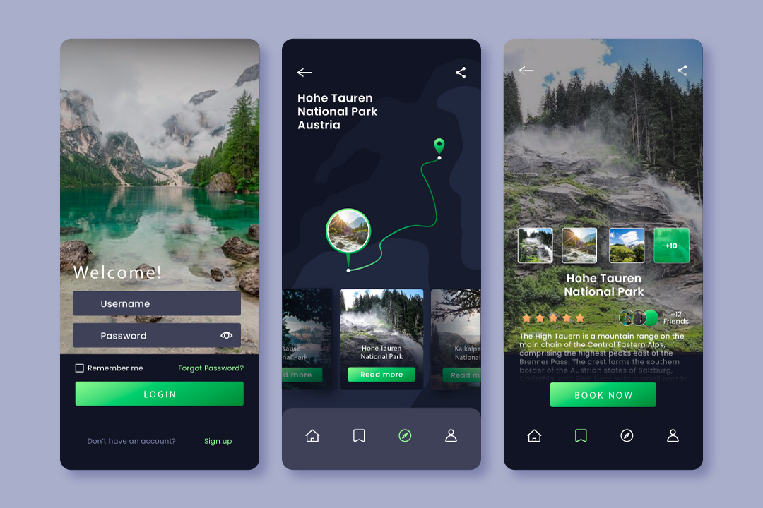 Beautiful alpine landscape for Austria travel app design