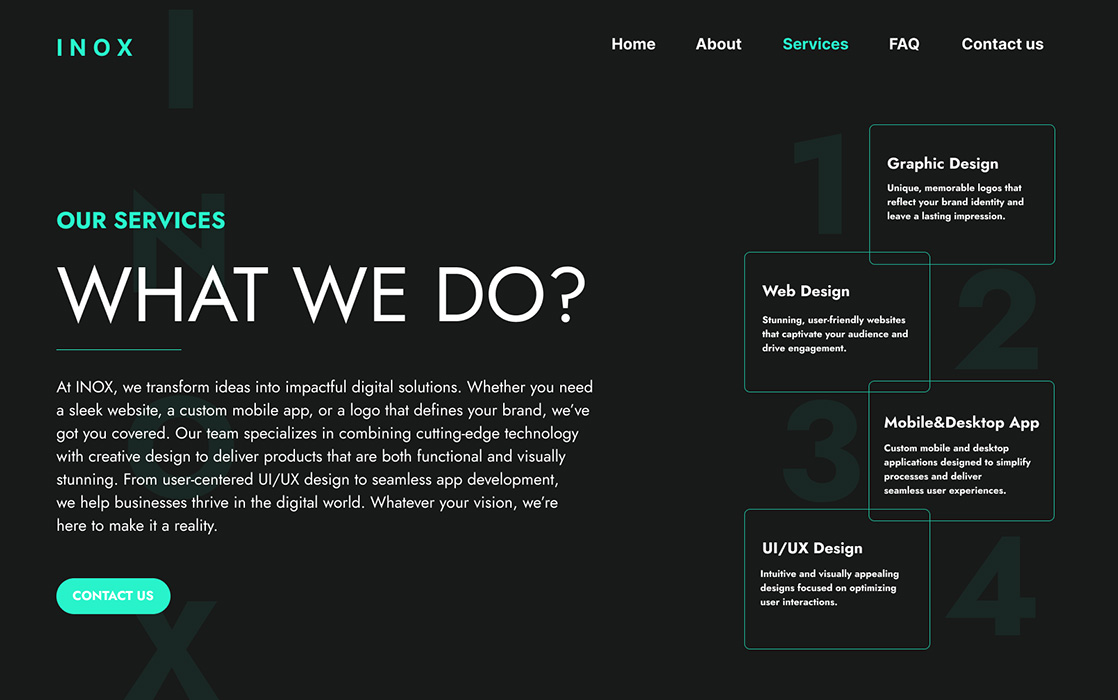 Inox service page design with responsive layout