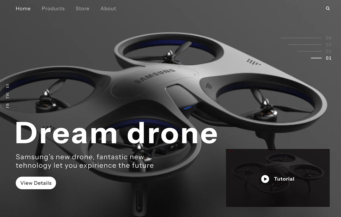 Drone homepage design concept with interactive features