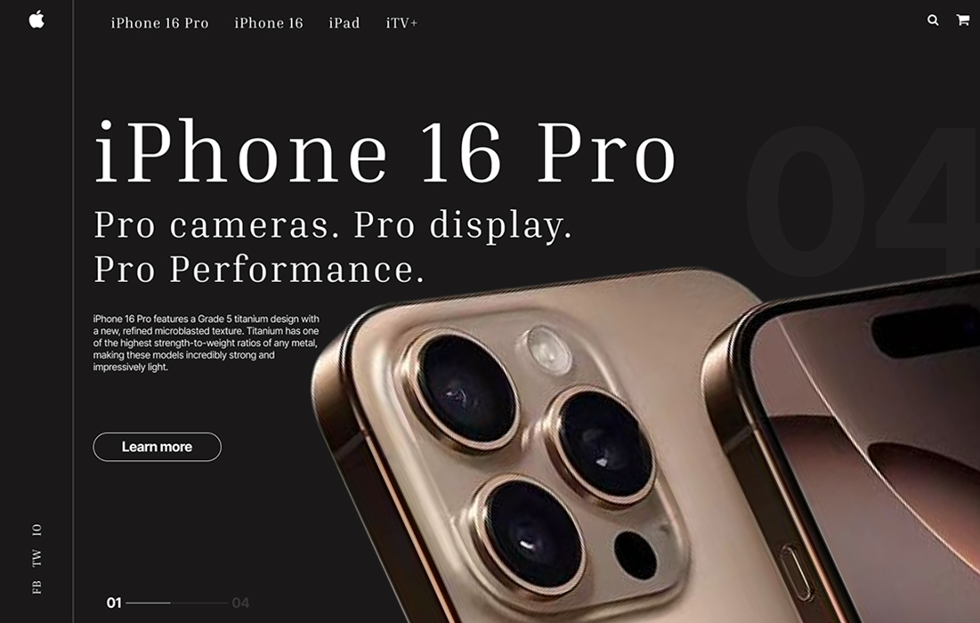 iPhone 16 Pro homepage web design concept