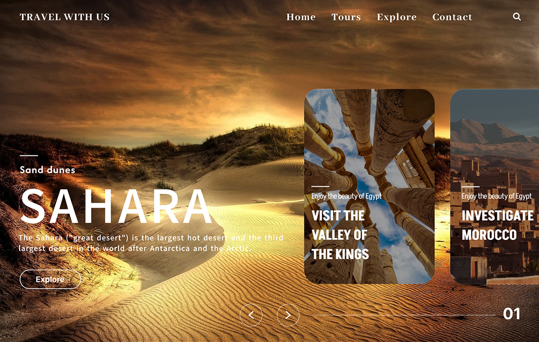Sahara-inspired homepage design with responsive layout